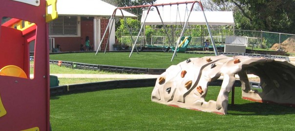 Artificial grass playground turf installation in Hawaii